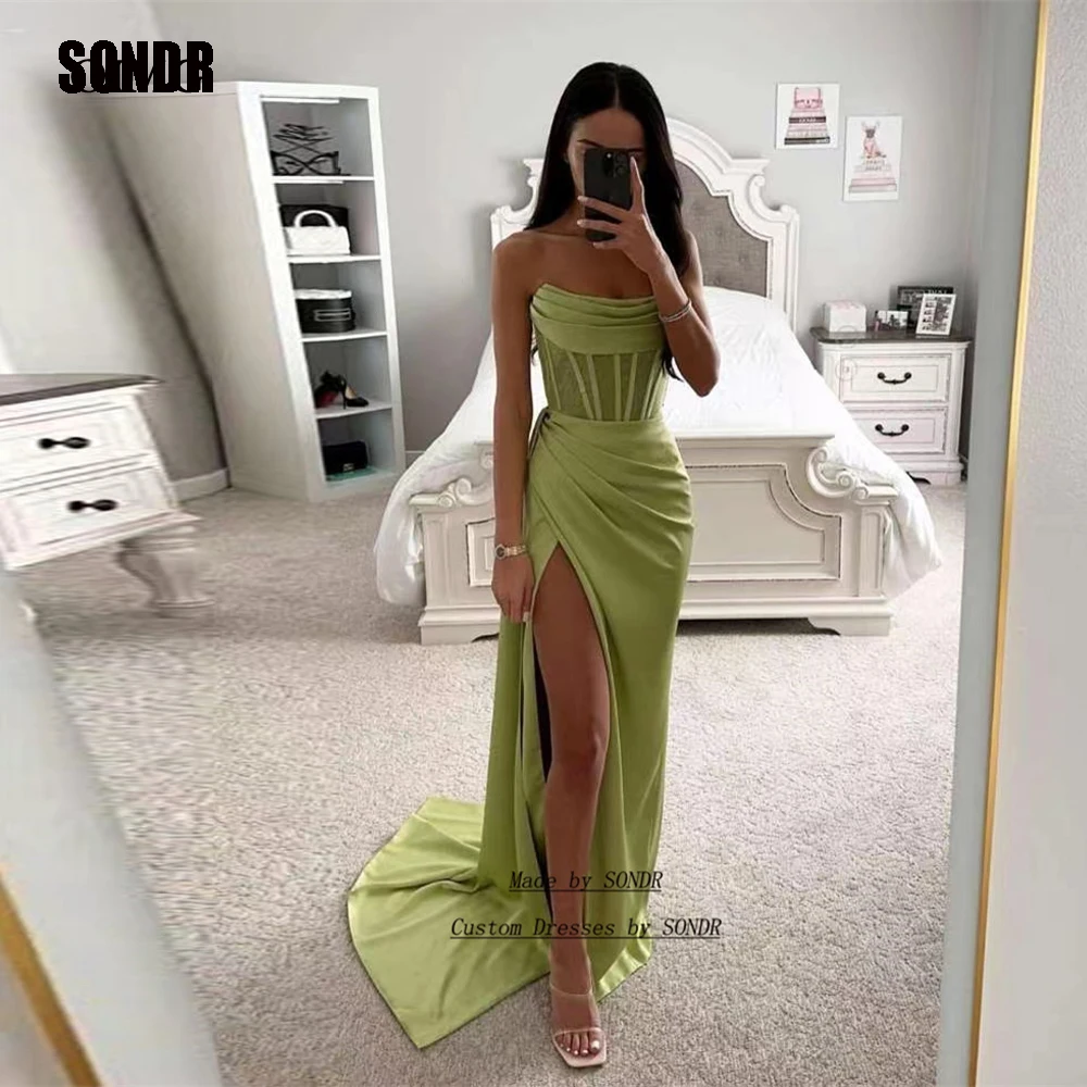 Top Trends: SONDR Sleeveless Saudi Arabia Prom Dresses Green Abendkleider Dubai Robes De Soirée 2023 Evening Dresses Formal Occasion Shoppable Styles