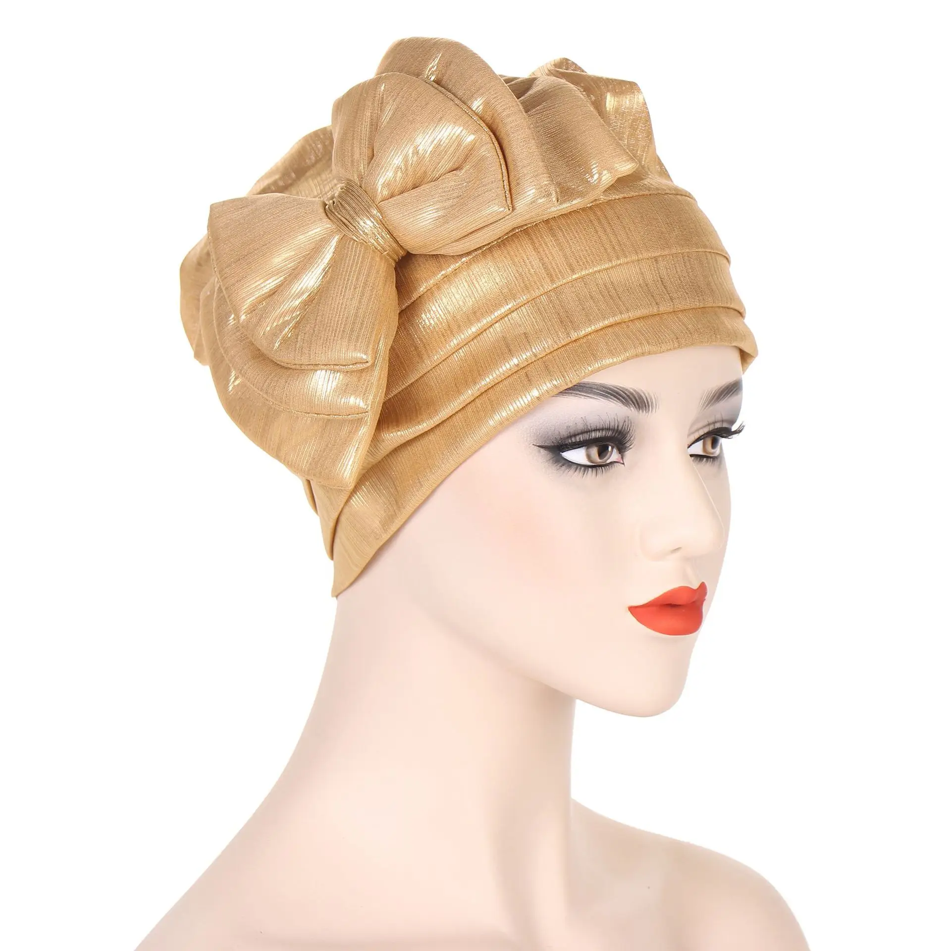 Top Trends: Glitter Bow-knot Women Turban Hat Muslim Headscarf Bonnet African India Cap Islamic Headwear Ready To Wear Head Wrap Cap Shoppable Styles