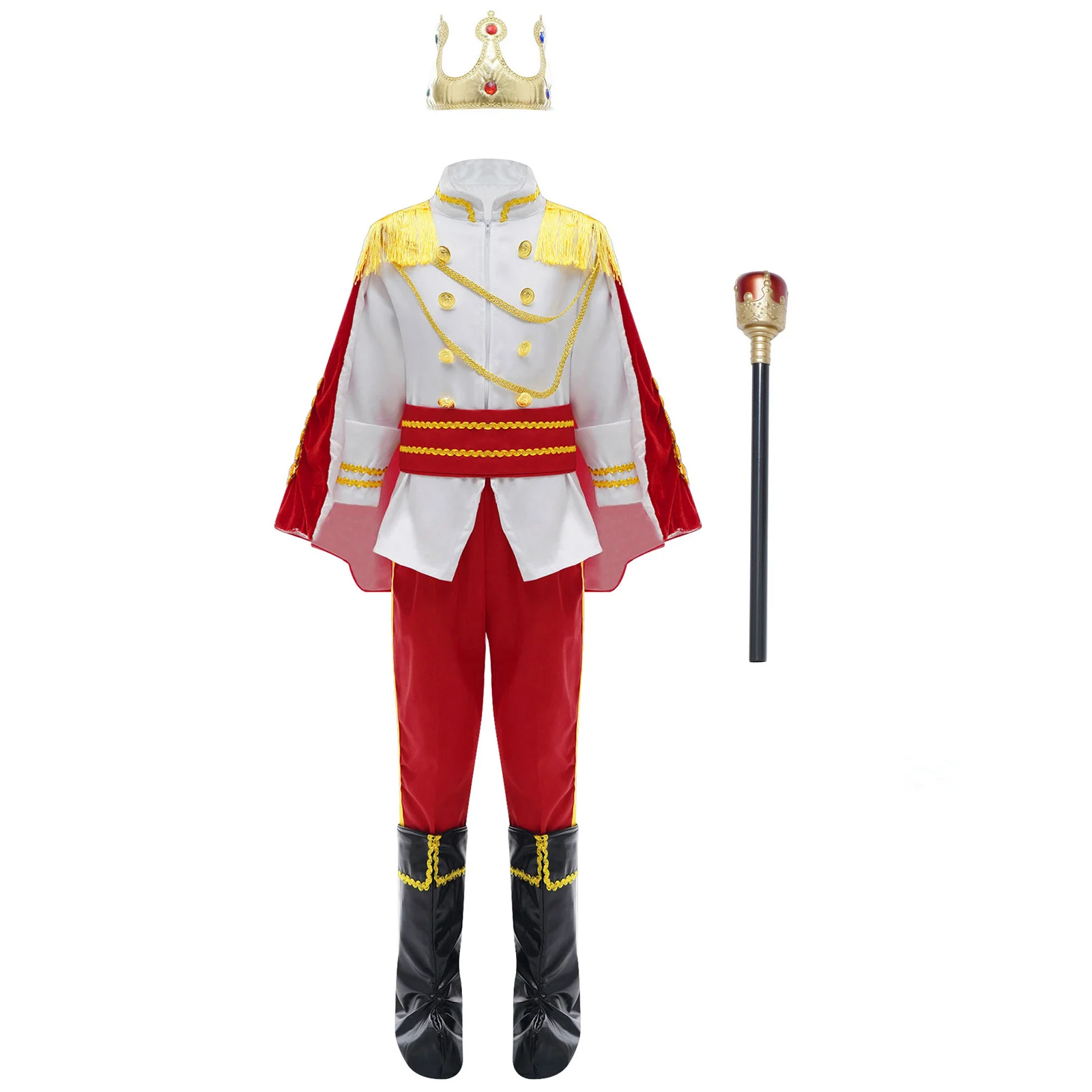 Top Trends: Kids Boys Medieval King Cosplay Costume Royal King Prince Roleplay Outfit Tops With Pants Belt Cape Headband Truncheon Socks Set Shoppable Styles