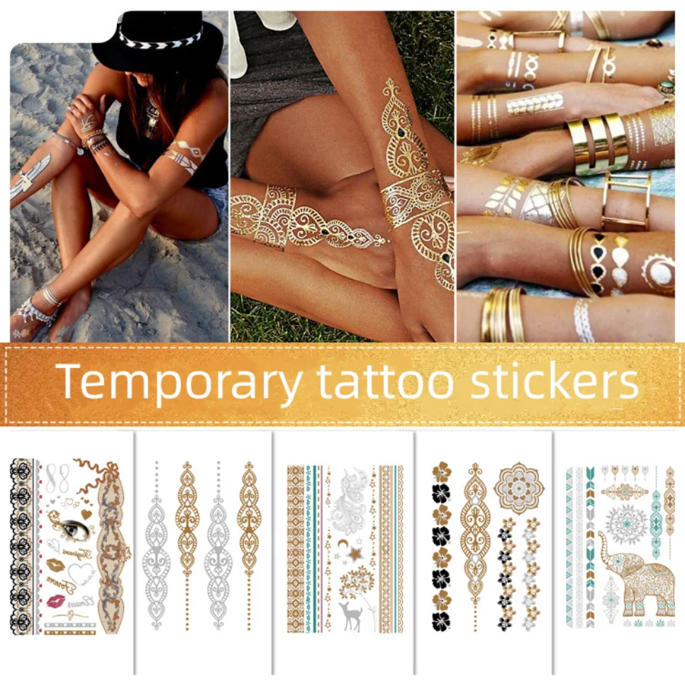 Top Trends: 1Ps Waterproof Hot Stamping Temporary Tattoos Transfer Stickers Popular Trendy Disposable Tattoo Stickers Fake Tattoo For Woman Shoppable Styles