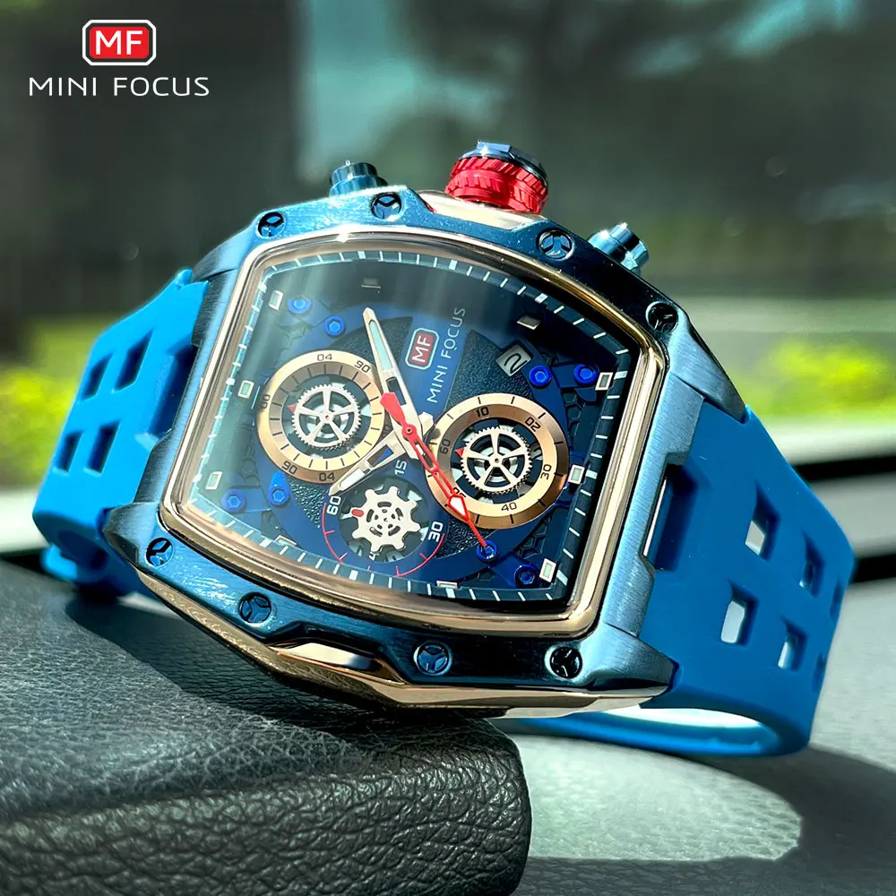 Top Trends: MINI FOCUS Blue Quartz Watch Men Fashion Military Sport Chronograph Wristwatch With Luminous Hands Auto Date Silicone Strap Shoppable Styles