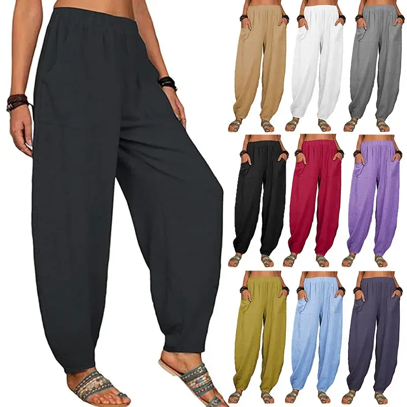 Top Trends: Women Harem Pants Cotton Linen Waist Wide Leg Pantalones De Mujer Summer Casual Vintage Retro Loose Pockets Female Trousers Shoppable Styles