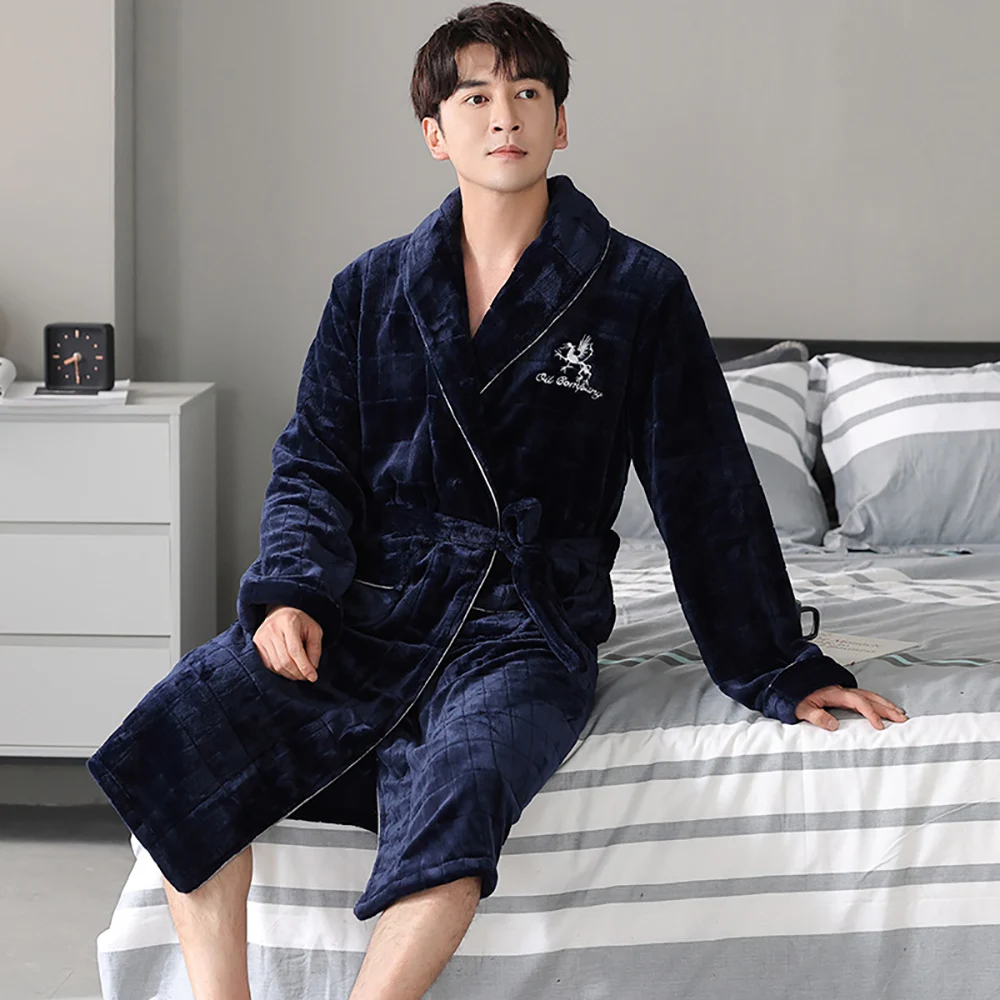 Top Trends: Winter Warm Flannel Bathrobe For Men Casual Loose 4XL Shower Robe Fashion Man Solid Letter Embroidery Men's Soft Ice Bath Kimono Shoppable Styles