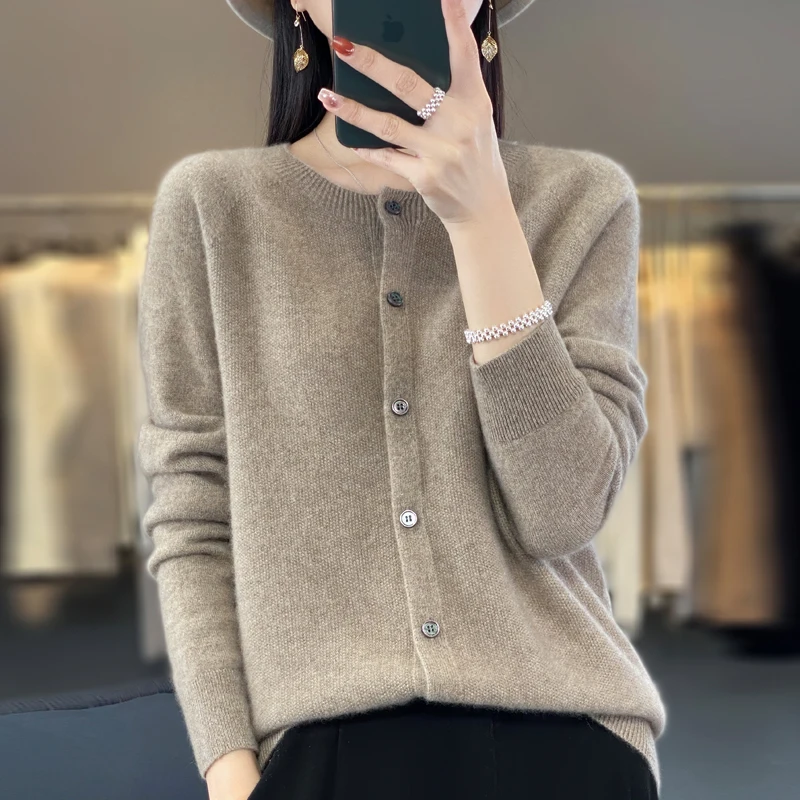 Top Trends: Autumn And Winter Explosions 100% Wool Solid Color Long Sleeve Gui Huazhen Round Neck Cardigan Loose Knit Cashmere Sweater. Shoppable Styles