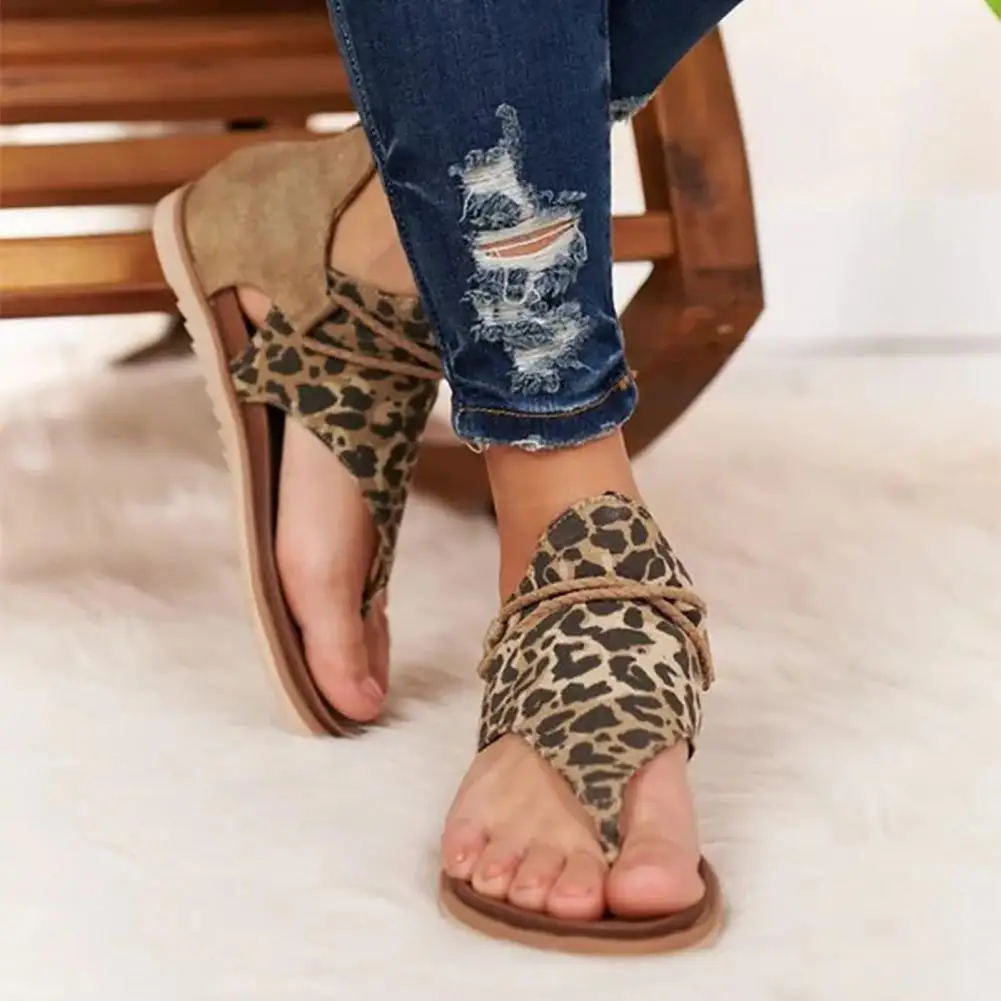 Top Trends: Women Shoes Back Zipper Flats Heel Open Toe Beach Sandals Leopard Clip-Toe Walking Shoes Vintage Boho Splicing Beach Sandals Shoppable Styles