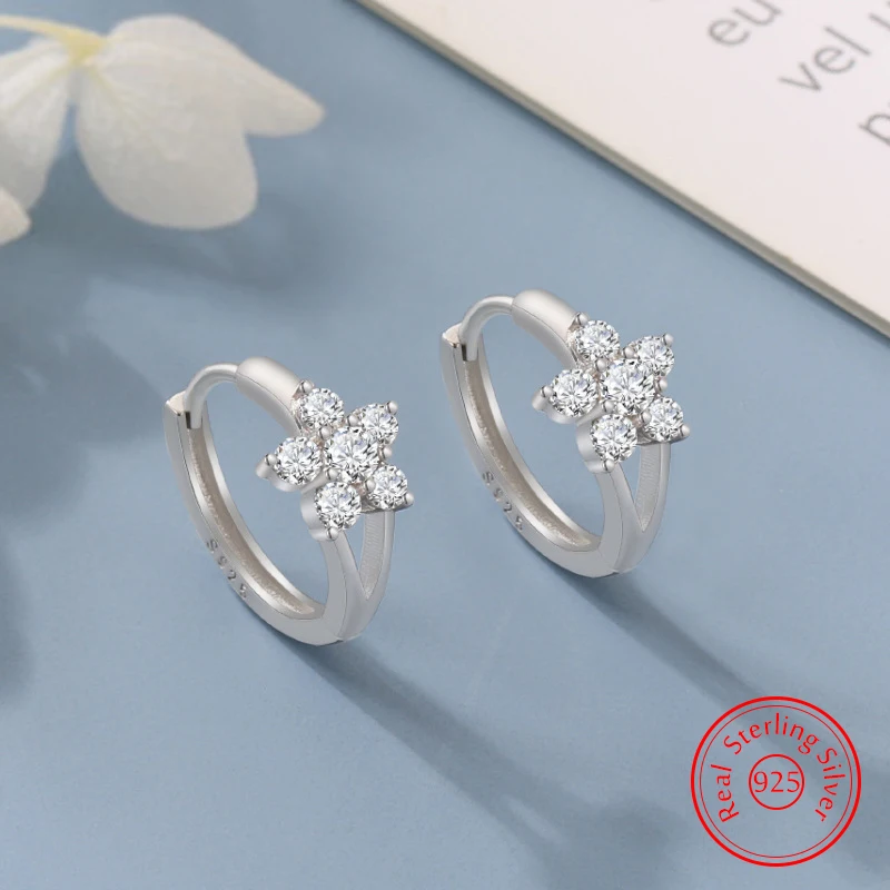 Top Trends: Solid 925 Sterling Silver Jewelry New Crystal Zircon Flower Hoop Earrings For Women Fashion XY0151 Shoppable Styles