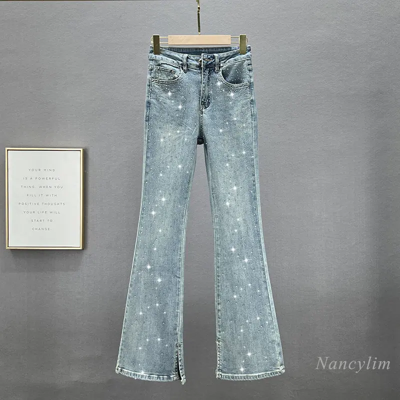 Top Trends: Skinny Jeans For Women 2023 Spring Cloth New High Waist Slimming Heavy Embroidery Hot Drilling Denim Pants Long Trousers Shoppable Styles