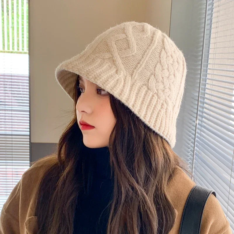 Top Trends: Wool Blended Woolen Yarn Bucket Hat Women Winter Korean Version Versatile Warm Japanese Solid Color Knitted Thickened Basin Hat Shoppable Styles - Image 6