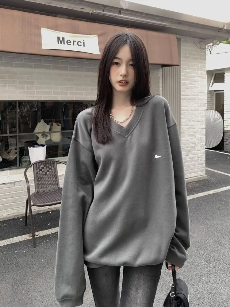 Top Trends: HOUZHOU Korean Hippie Chic Gray Sweatshirts Women Y2K Japanese Style Oversize Beige Hoodies Female Kpop Loose Long Sleeve Tops Shoppable Styles