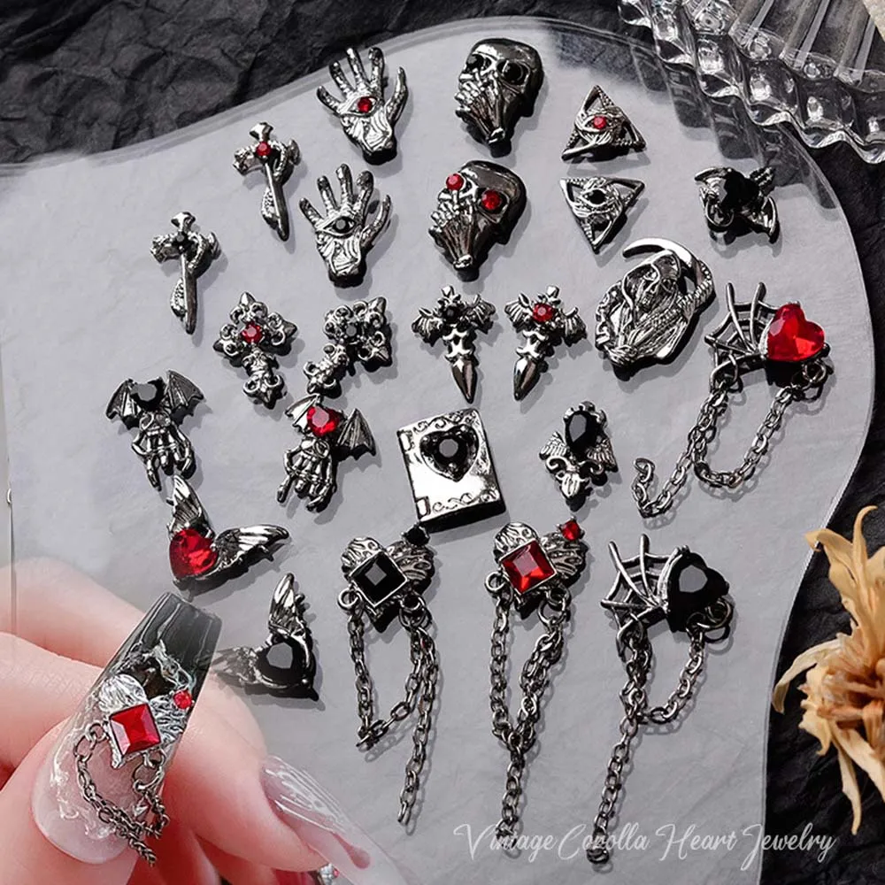 Top Trends: 10pcs Alloy Gothic Punk Style Nail Charms 3D Chrome Skeleton Cross Heart Spider Nail Decoration DIY Halloween Nail Accessories Shoppable Styles