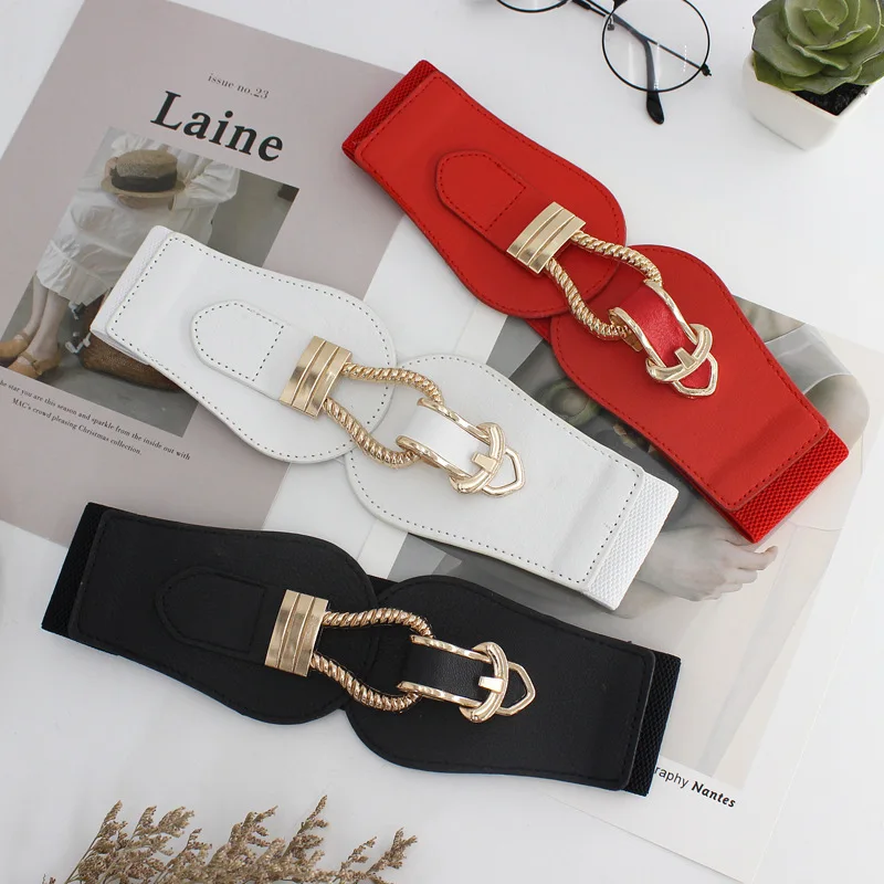 Top Trends: Women Wide Belt Elastic Vintage Buckle Leather Women's Belt Waist Seal Belt Dress Waistband Shoppable Styles