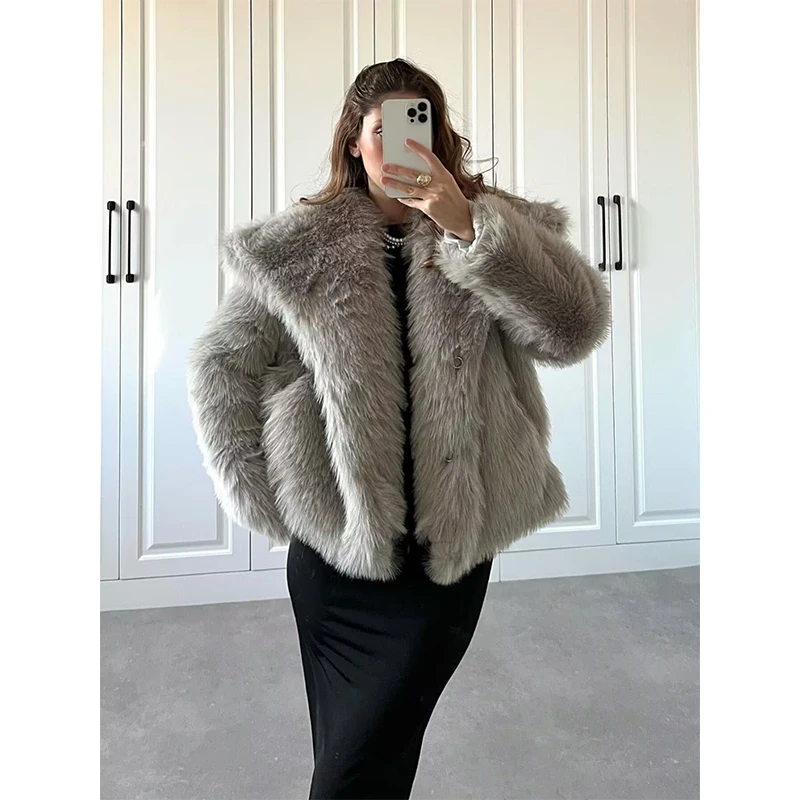 Top Trends: Faux Fur Coat Women 2023 Winter Turndown Collar Thick Warm Fur New Outerwear Female Casual Loose Long Sleeve Coats WT010 Shoppable Styles - Image 2