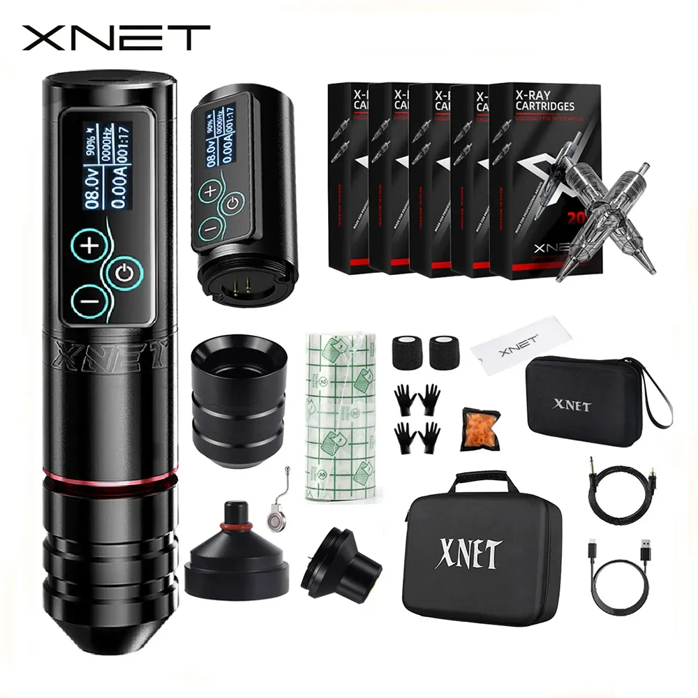 Top Trends: XNET Vane Wireless Tattoo Machine Kit Brushless Motor Tattoo Pen Kit With 2400mAh Battery 100pcs Premium Mixed Size Cartridge Shoppable Styles