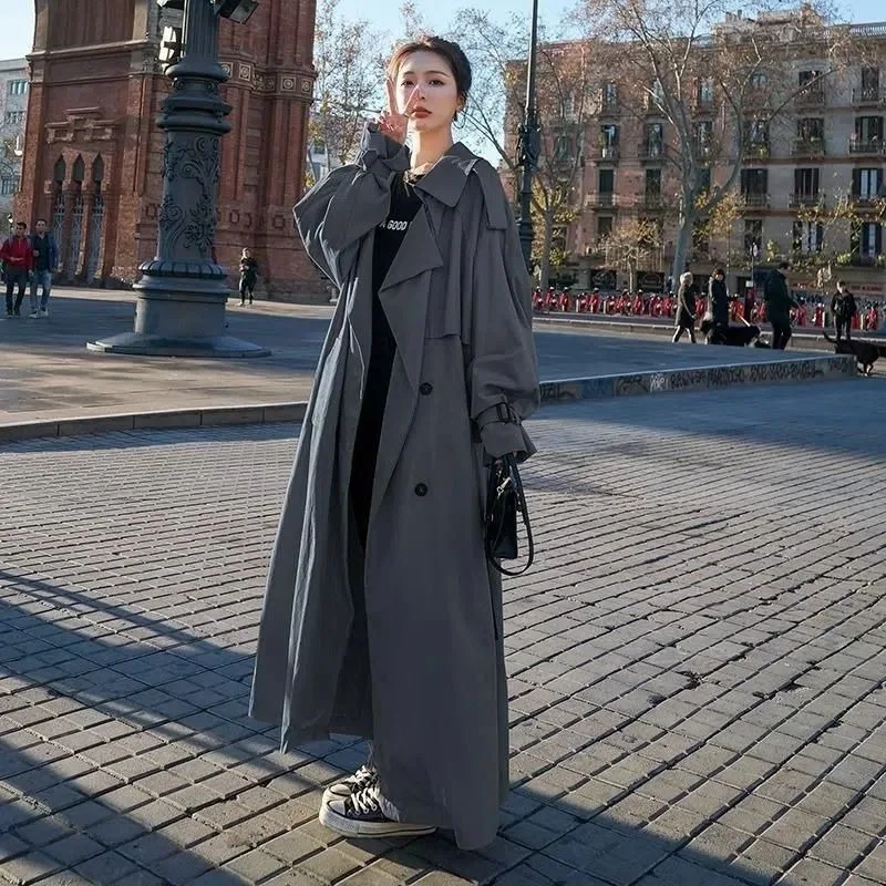 Top Trends: Spring Autumn Extra Long Flowy Oversized Casual Trench Coat For Women Belt Double Breasted Loose Korean Fashion Trench 2024 New Shoppable Styles