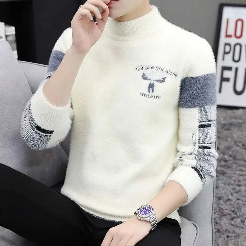 Top Trends: Winter KPOP Fashion Style Harajuku Slim Fit Tops Loose Casual All Match Knitwear Half High Collar Insert Long Sleeve Sweaters Shoppable Styles