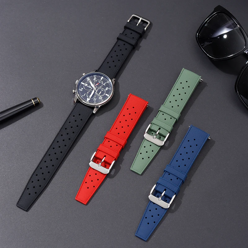 Top Trends: Premium Tropic Rubber Watch Strap 18mm 20mm 22mm Watch Band Diving Waterproof Watchband Black Red Green Blue Orange Bracelets Shoppable Styles