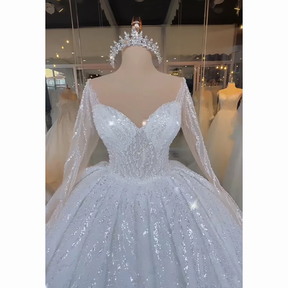 Top Trends: Luxury White Sweetheart Sequin Off The Shoulder Wedding Dress 2023 Ball Gown Sweep Train Floor Length Tulle Lace Up Bridal Gown Shoppable Styles - Image 2