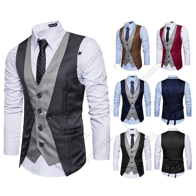 Top Trends: 2023 Fake Two Pieces Patchwork Suit Vest Men Slim Fit Business Sleeveless Waistcoat Men Wedding Tuxedo Vests Gilet Men XXL Shoppable Styles