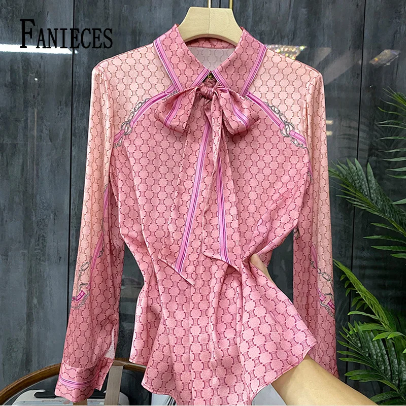 Top Trends: FANIECES New Arrival Women's Shirt Elegant Work Casual Top Pink Blouse Bow Tie Office Ladies Business Shirt 2023 Blusas Mujer Shoppable Styles