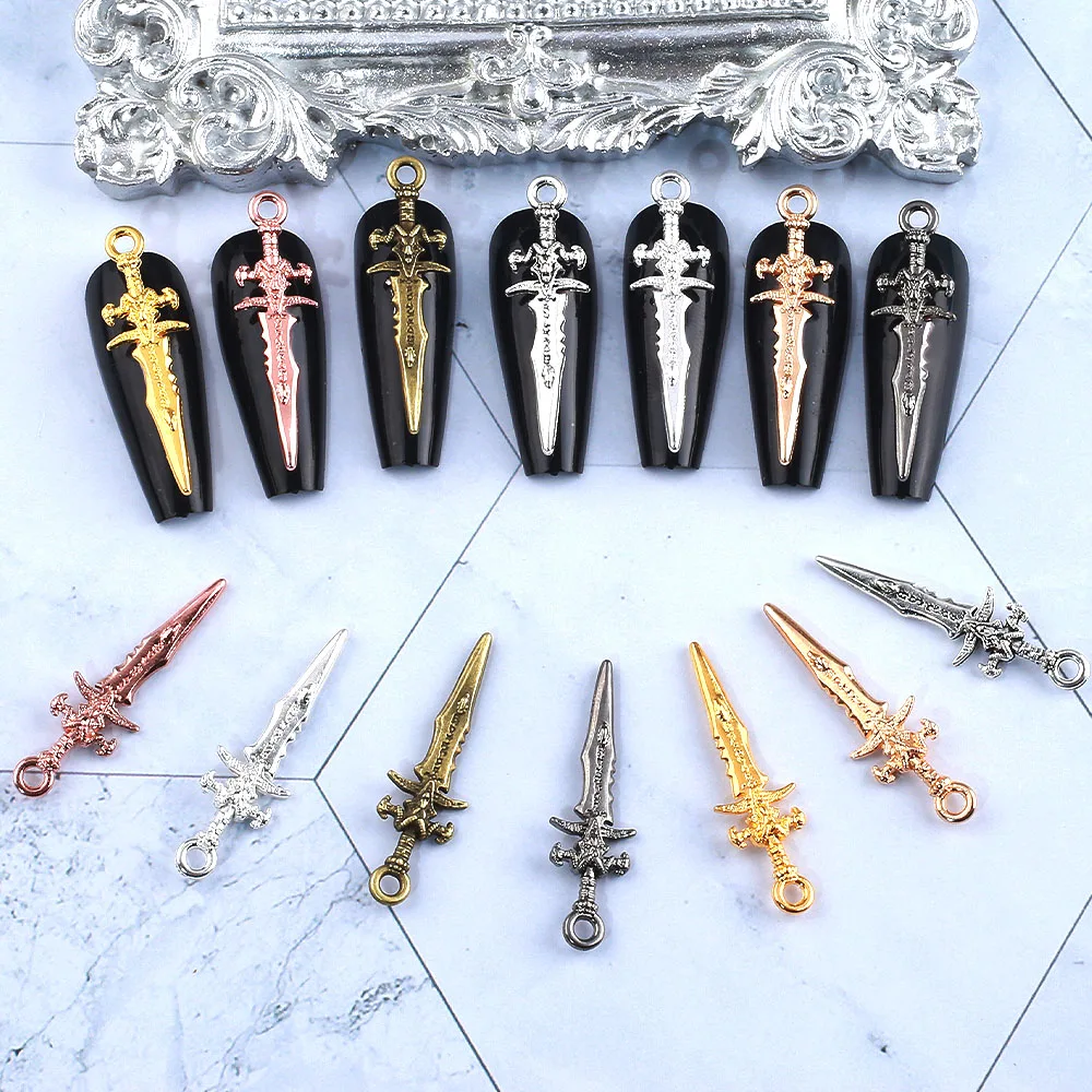 Top Trends: 20pcs Alloy Nail Art Charm 3D Metal Alloy Large Sword Knife Weapons Nail Jewelry DIY Chinese Kung Fu Weaponry Nail Accessories Shoppable Styles