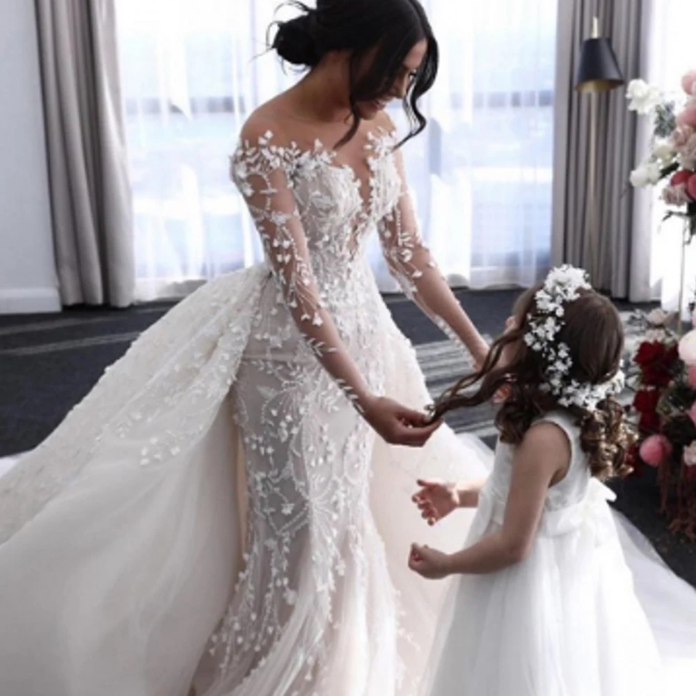 Top Trends: Mermaid Wedding Dresses Detachable Train Lace Gowns V-Neck Floor Length Long Sleeves Elegant Women Custom Bride Dress Shoppable Styles