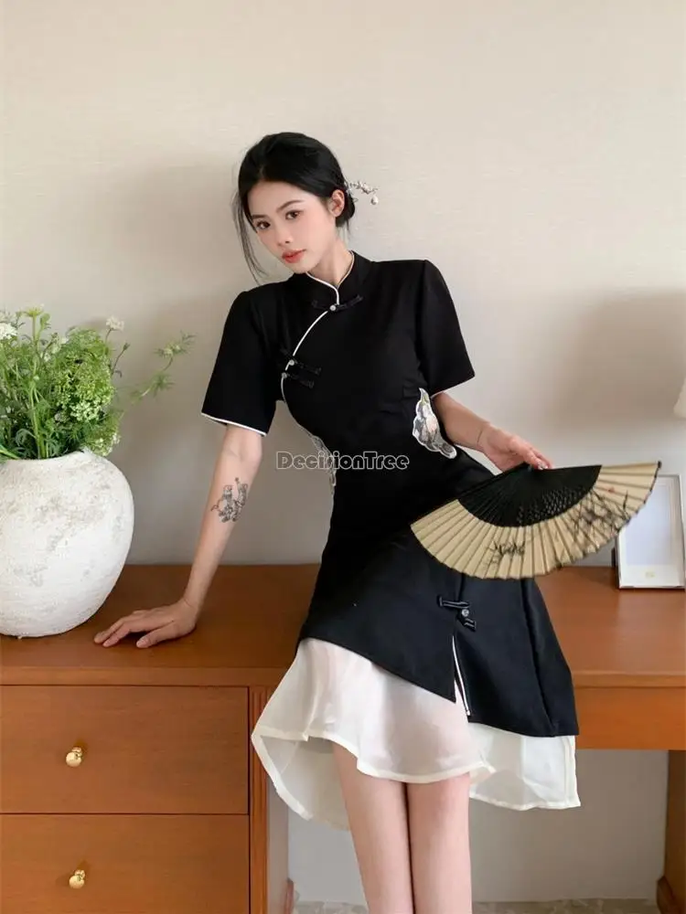 Top Trends: 2024 Chinese Improved Hanfu Cheongsam Dress Women A Line Qipao New Fashion Style Short Sleeve Casual Daily Lady Cheongsam Dress Shoppable Styles - Image 4