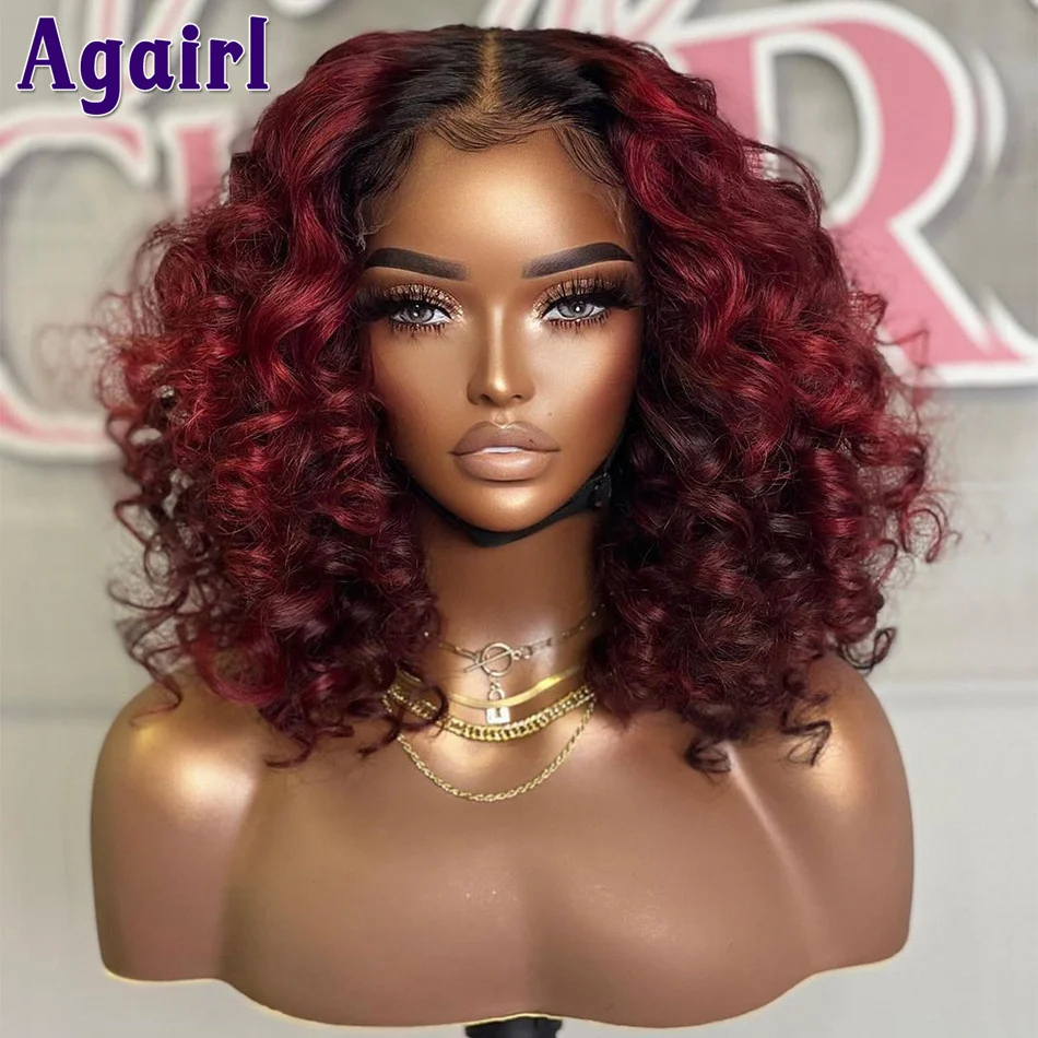 Top Trends: 13X6 Loose Wave Wig Highlight Red Curly Human Hair Wigs Ombre Red With Black Water Wave Lace Frontal Wig HD 5x5 Lace Closure Wig Shoppable Styles