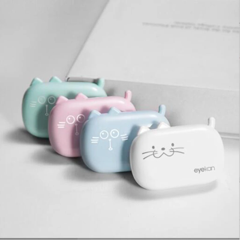 Top Trends: Cute Multicolour Portable Mini Personality Pink Smile Cat Contact Lens Case For Women Gift Kit With Mirror Contact Lenses Box Shoppable Styles