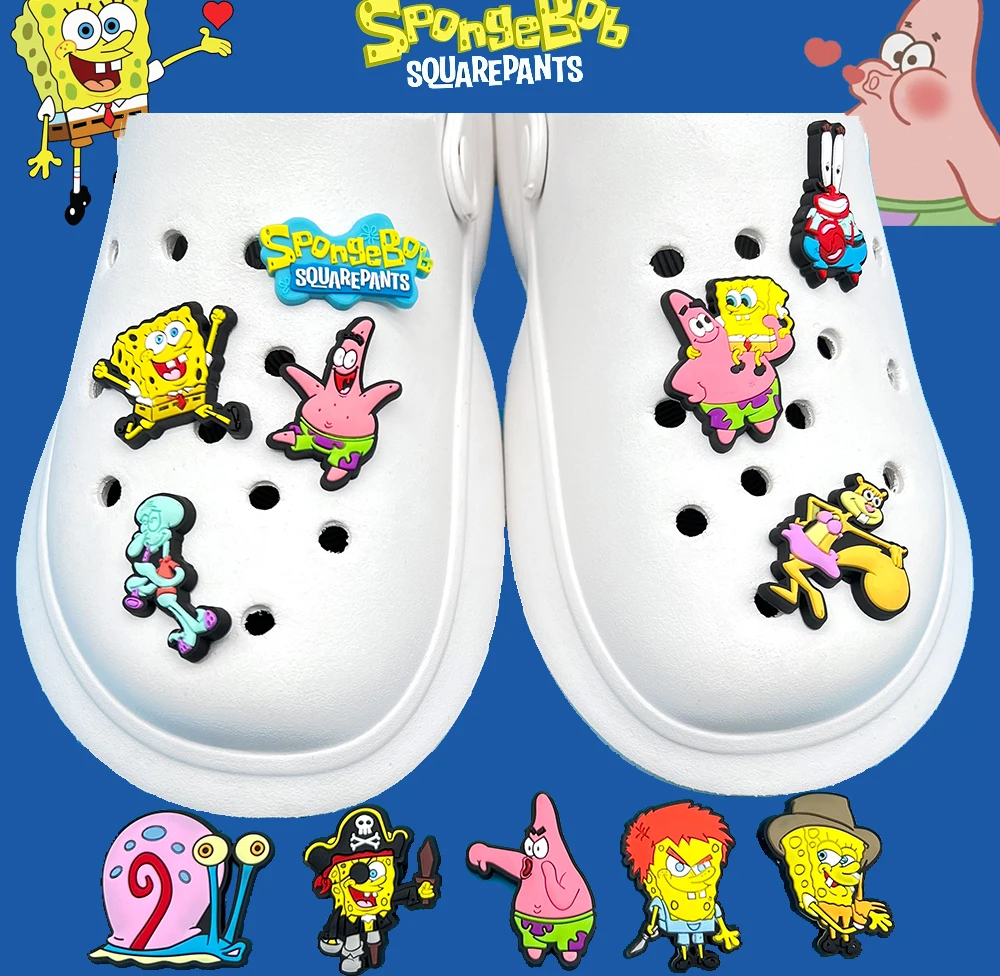 Top Trends: Aoger 12kinds Of SpongeBob Shoe Croc Charms For Clogs Sandals Decoration Shoe Accessories Charms For Friends Gifts Shoppable Styles