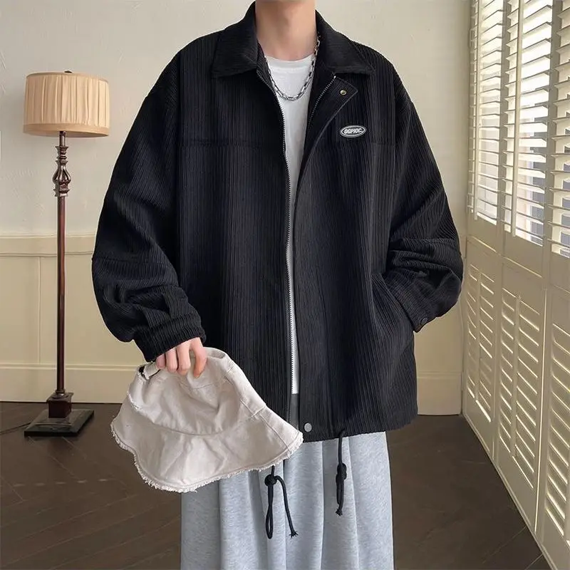 Top Trends: Spring Fashion Men's Casual T-Shirt Loose Soft Versatile Tops Zipper Corduroy Jacket Coat Cool Boys Solid Printi Drawstring Shoppable Styles - Image 5