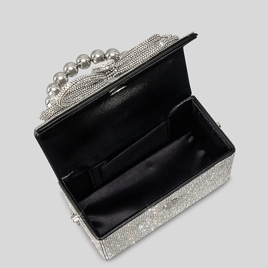 Top Trends: Luxury Diamonds Bow Evening Bag Designer Rhinestone Women Handbags Shinny Chains Shoulder Crossbody Bag Small Box Party Purses Shoppable Styles - Image 4