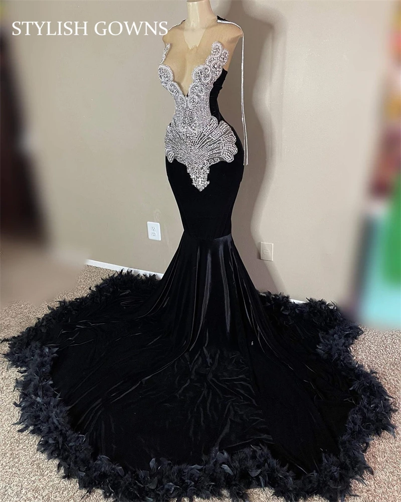 Top Trends: Sheer O Neck Long Prom Dress For Black Girls 2024 Beaded Crystal Birthday Party Dresses Feathers Mermaid Evening Gown Tassel Shoppable Styles