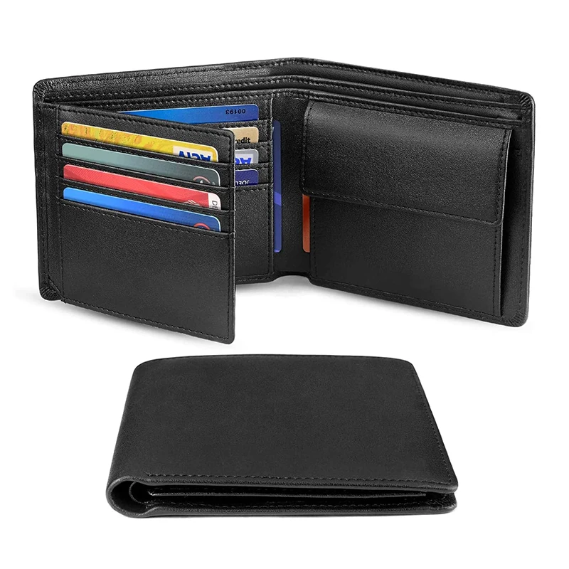 Top Trends: 100% Genuine Leather RFID Blocking Slim Trifold Men Wallets With Coin Pocket And ID Window Minimalist Wallet For Men Shoppable Styles