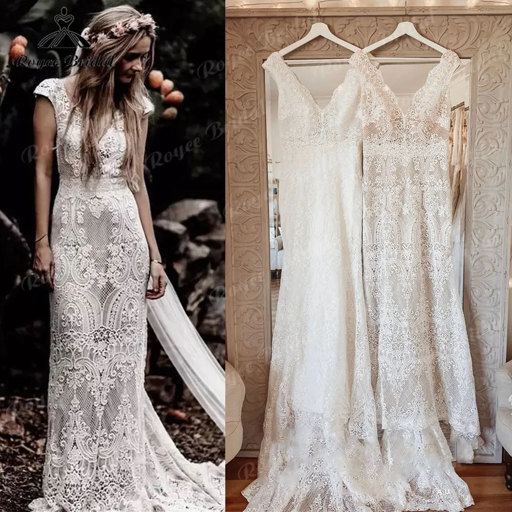 Top Trends: Vintage Boho Lace Behemian Mermaid Wedding Dress Robe Civil Country Bridal Gowns Sexy Backless Robe Mariage Femme Roycebridal Shoppable Styles