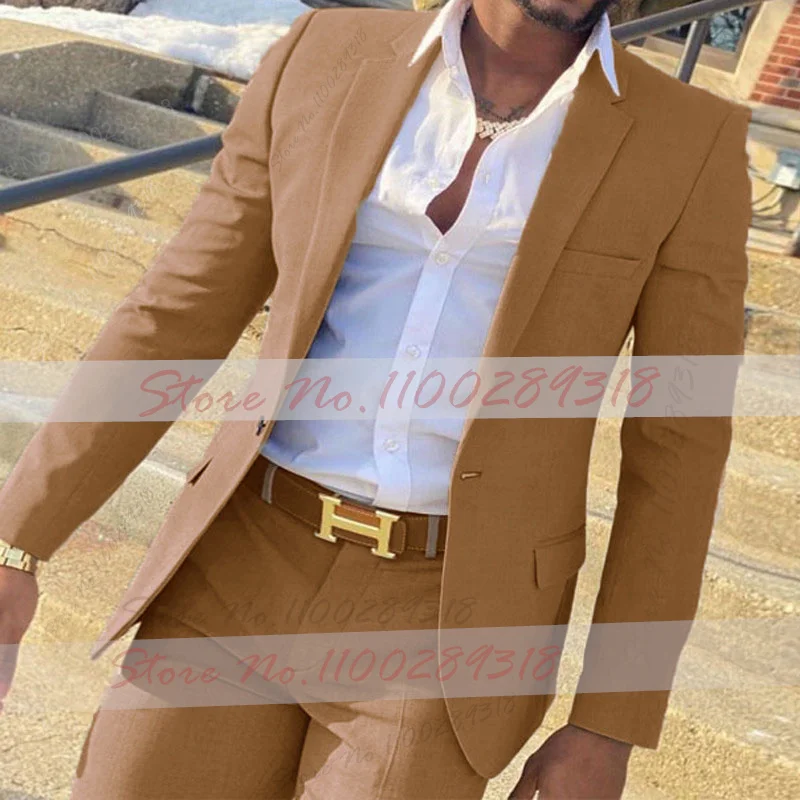 Top Trends: 2023 Beige Suit For Men Slim Fit Wedding Groom Tuxedos Groomsmen Suits Male Fashion Smoking Costume Homme 2 Pieces(Blazer+ Pants) Shoppable Styles - Image 5