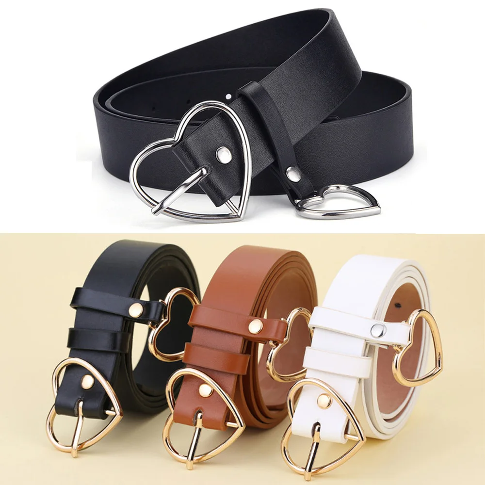 Top Trends: Cute Leather Belt Metal Heart Shape Buckle Camel White Black Retro PU Waistband Designer Skirts Pants Strap For Women Girls Shoppable Styles