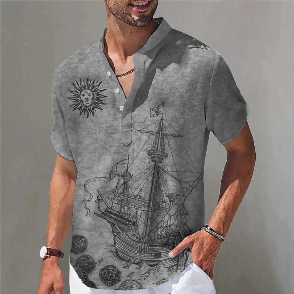 Top Trends: 2023 Men Hawaiian Shirts Short Sleeve Tops 3d Compass Graphic Clothing Fashion Designer Apparel Streetwear Henley Shirt Camisas Shoppable Styles