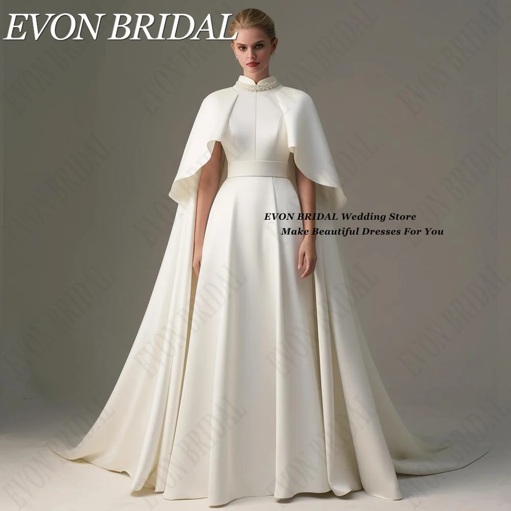 Top Trends: EVON BRIDAL Elegant Wedding Dress With Cape Sleeves 2024 Muslim Bride Party Gown Satin Sweep Train Vestidos De Novia Boda Civil Shoppable Styles