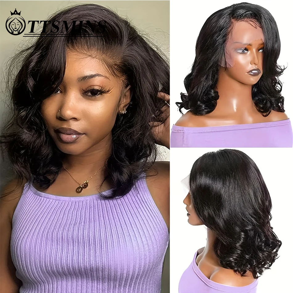 Top Trends: Short Black Wig Double Drawn Bob Human Hair Body Wave Transparent13x4 Lace Front Wig Glueless Human Hair Wigs Pre Plucked 14Inch Shoppable Styles