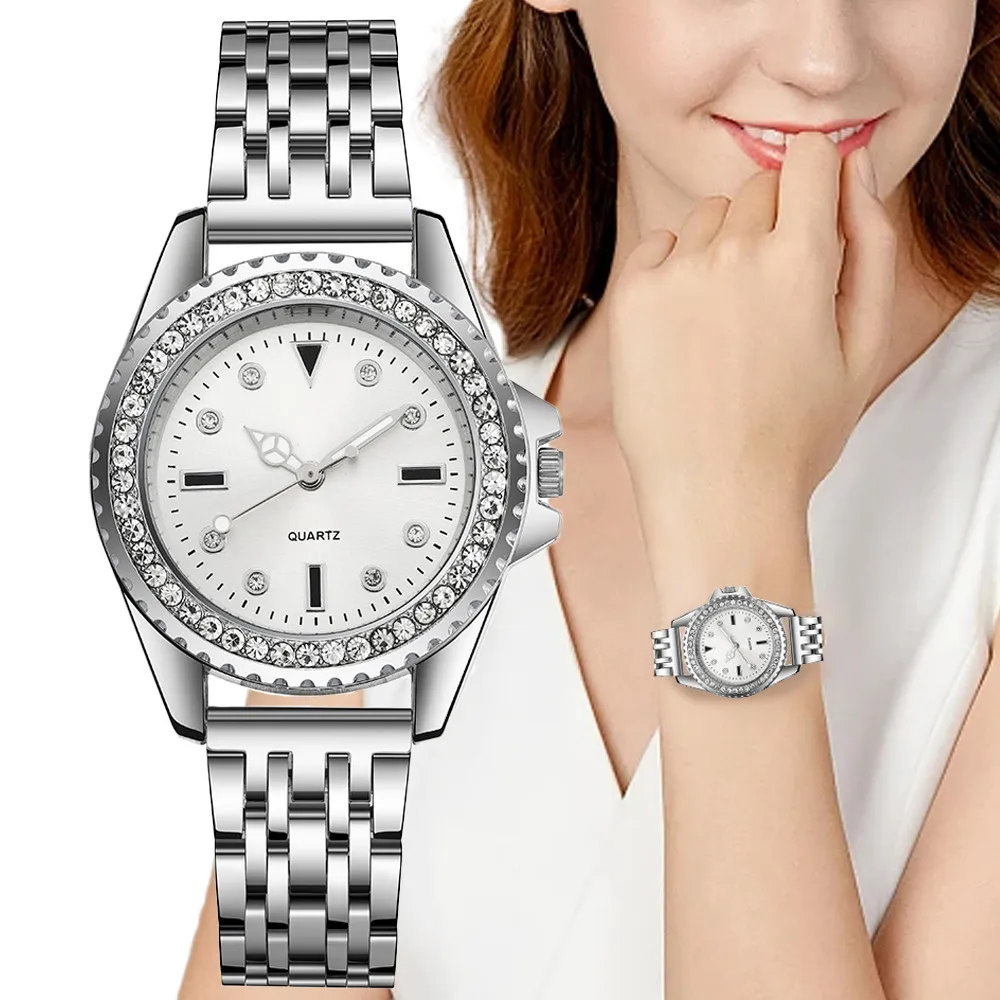 Top Trends: Fashion Ladies Silver Simple Full Diamond English Watch 2023 New Brand Women's Stainless Steel Clock Luxury Dress Watches Shoppable Styles