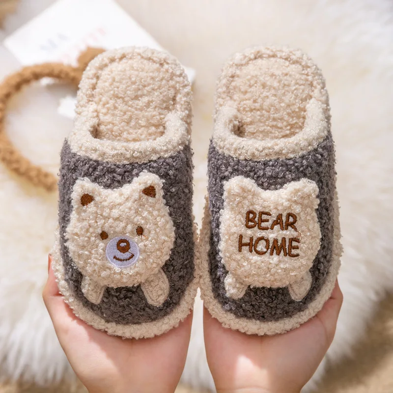 Top Trends: Autumn And Winter Children's Boys Girls Cotton Slippers Cartoon Bear Home Shoes Plush Toddler Solid Color Casual Slippers Kids Shoppable Styles