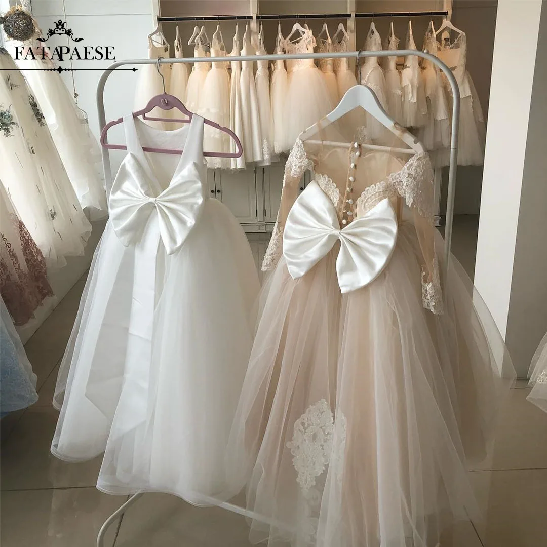 Top Trends: FATAPAES Flower Girl Dresses White Ivory Champagne Children's First Communion Princess Maxi Ball Gown Wedding Party Dress Kids Shoppable Styles