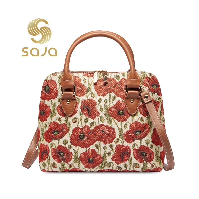 Top Trends: SAJA Tapestry Top-Handle Bags Woman's Handbag Shoulder Bag Crossbody Bag Satchel Bag Messenger Bag For Ladies Office Red Poppy Shoppable Styles