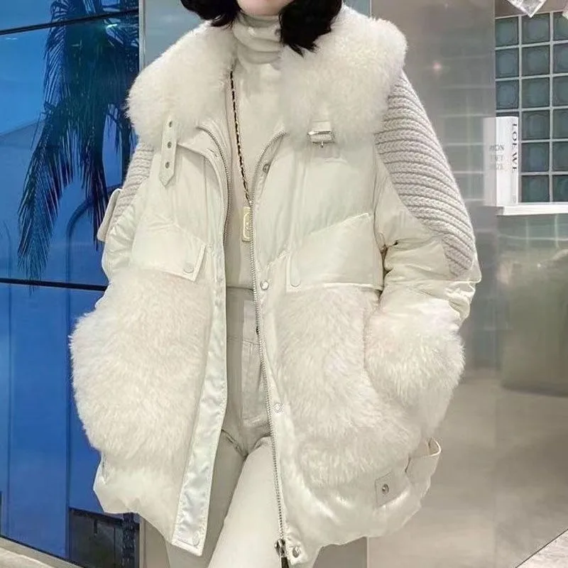 Top Trends: Faux Fur Coat For Women, Loose Stand Collar, Thick Warm Lamb Wool, Short Outwear, Casual Patchwork Down Jacket, Female Fashion Shoppable Styles