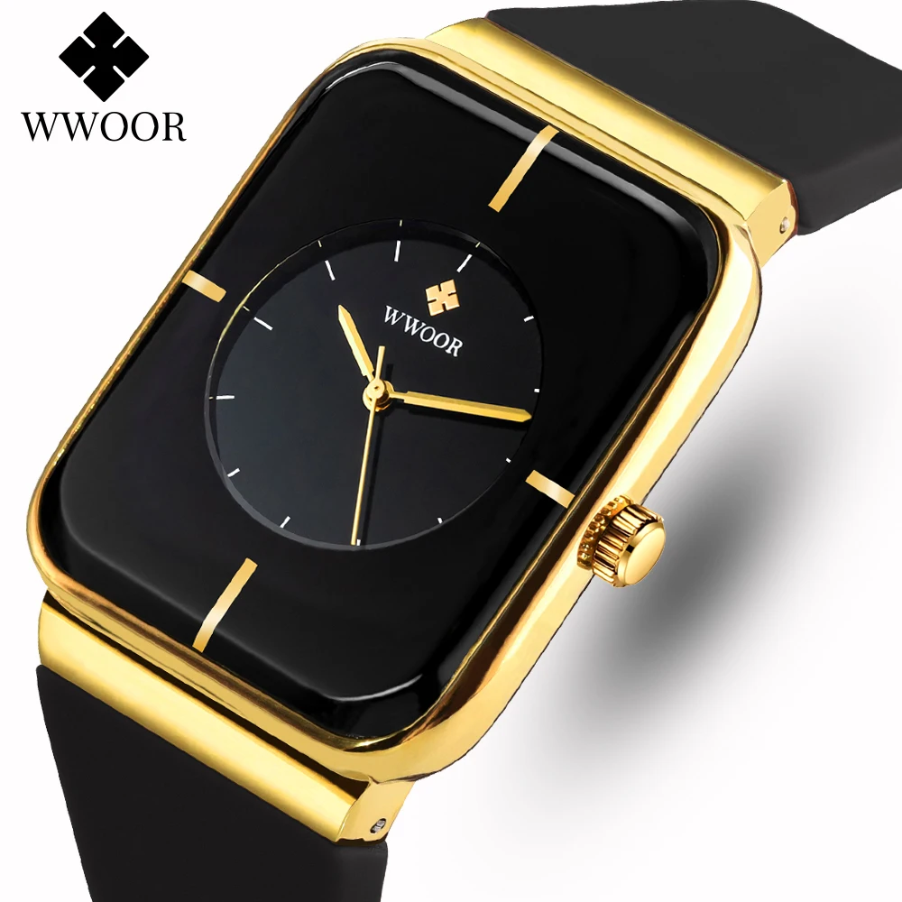 Top Trends: WWOOR Men&#039;s Watches Fashion Simple Square Quartz Wristwatch Male Original Waterproof Silicone Strap Watch For Men Trend Style Shoppable Styles