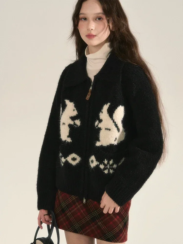 Top Trends: ADAgirl Kawaii Squirrel Graphic Women Cardigan Oversized Sweater Zipper Long Sleeve Knitwear Cutecore Christmas Winter Clothes Shoppable Styles