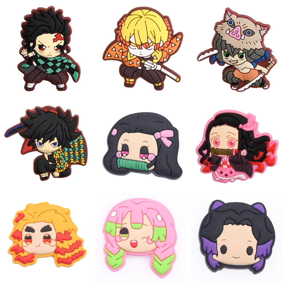 Top Trends: Hot Sale 1pcs Anime Croc Charms Demon Slayers Character PVC Shoe Decorations For Clogs Sandals Accessories Kids Party Gifts Shoppable Styles