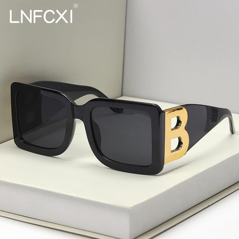 Top Trends: LNFCXI New Fashion Oversized The Letter B Square Luxury Trend Sunglasses Women Men Retro Rectangle Sunglasses Gafas De Sol Shoppable Styles