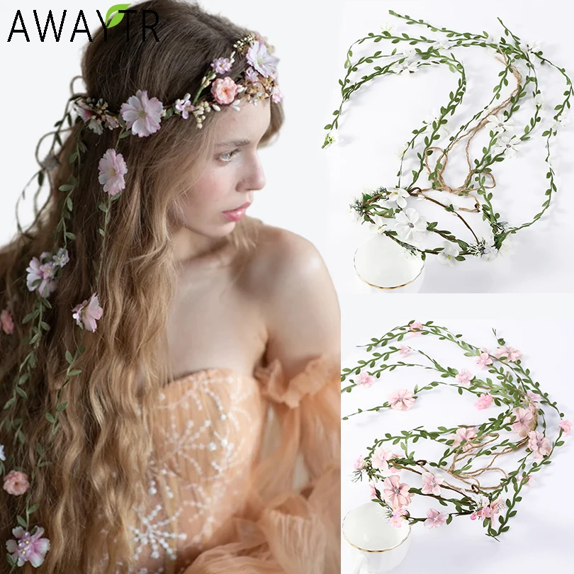 Top Trends: Bohemian Rattan Flower Vines Crown Headband For Bride Wedding Hair Accessories Girls Floral Wreath Head Band Hairstyles Headdres Shoppable Styles