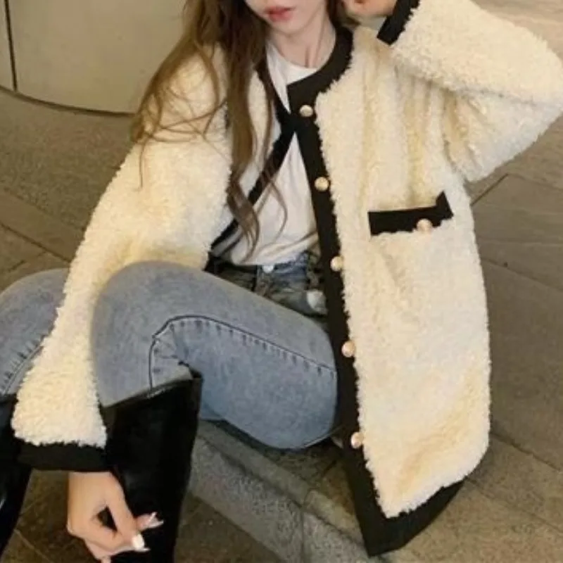 Top Trends: Autumn And Winter Women's Patchwork Contrasting Round Neck Long Sleeved Jacket Button Pockets Fashion Casual Formal Tops Shoppable Styles